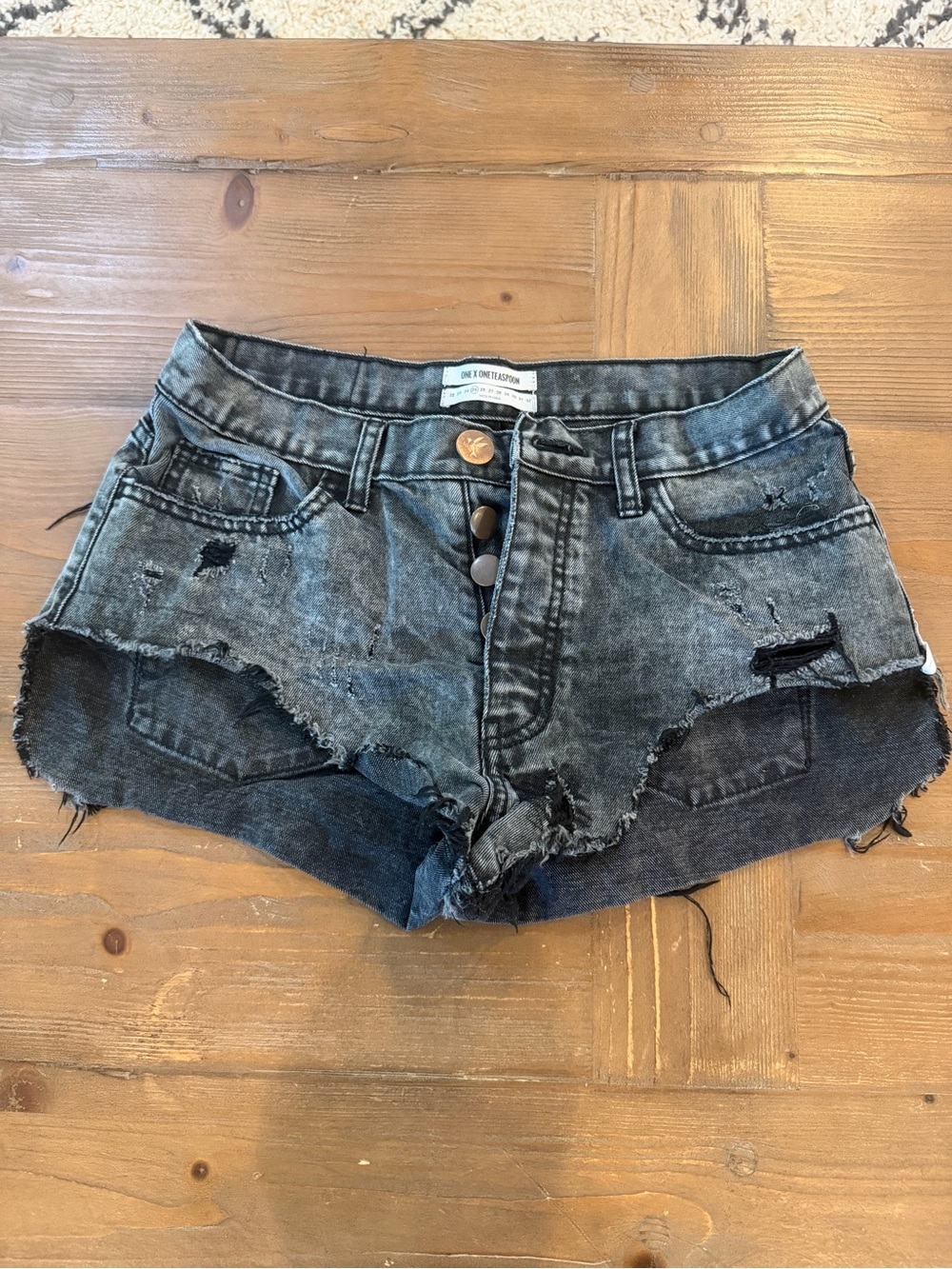 One Teaspoon Black Washed Distressed Cutoff Denim Shorts